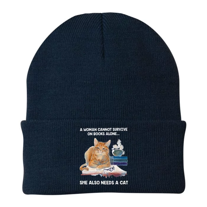 A Cannot Survive On Books Alone She Also Needs A Cat Cute Gift Knit Cap Winter Beanie