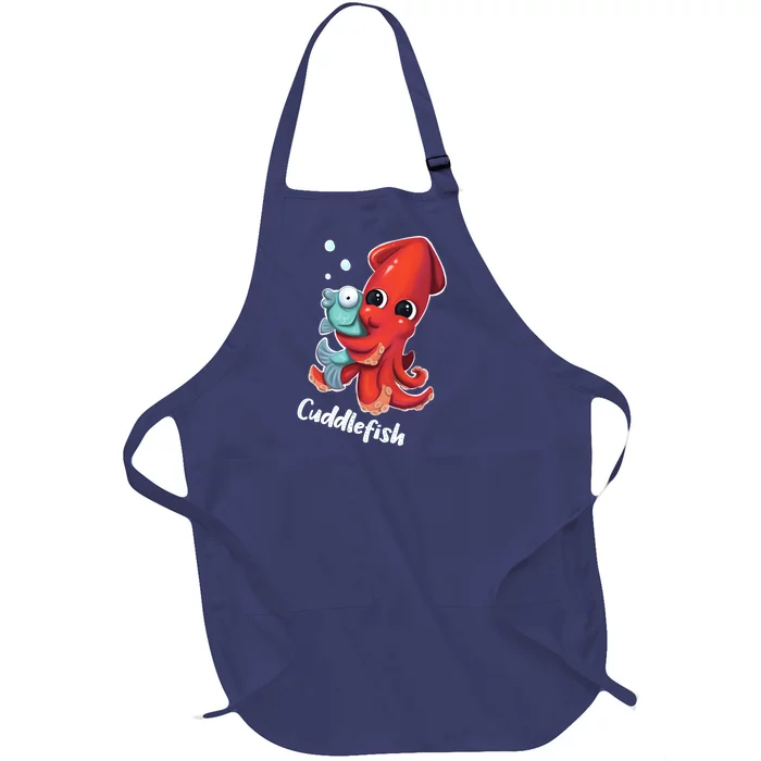 Adorable Cuddlefish Sea Life Illustration Cuttlefish Squid Full-Length Apron With Pocket