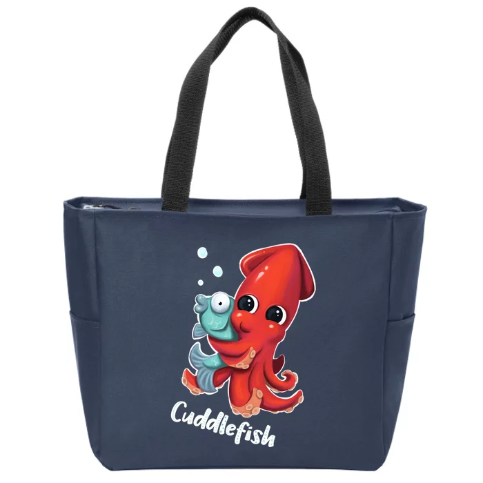 Adorable Cuddlefish Sea Life Illustration Cuttlefish Squid Zip Tote Bag