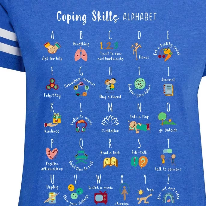 ABC Coping Skills Alphabet Self Care Tal Health Awareness Enza Ladies Jersey Football T-Shirt