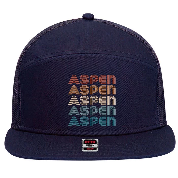 Aspen Colorado Skiing Mountain Retro Great Gift 7 Panel Mesh Trucker Snapback Hat