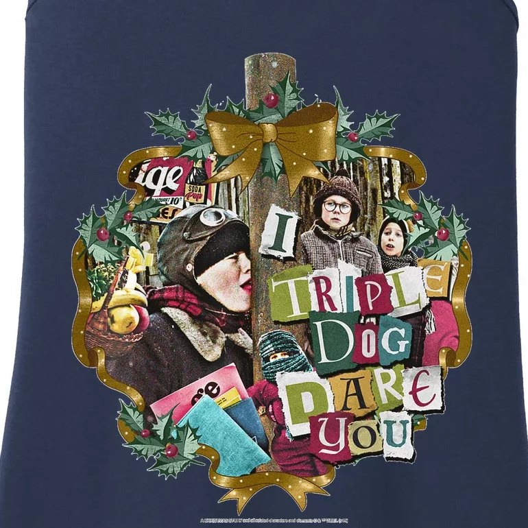 A Christmas Story I Triple Dog Dare You Collage Wreath Ladies Essential Tank