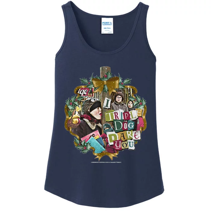 A Christmas Story I Triple Dog Dare You Collage Wreath Ladies Essential Tank