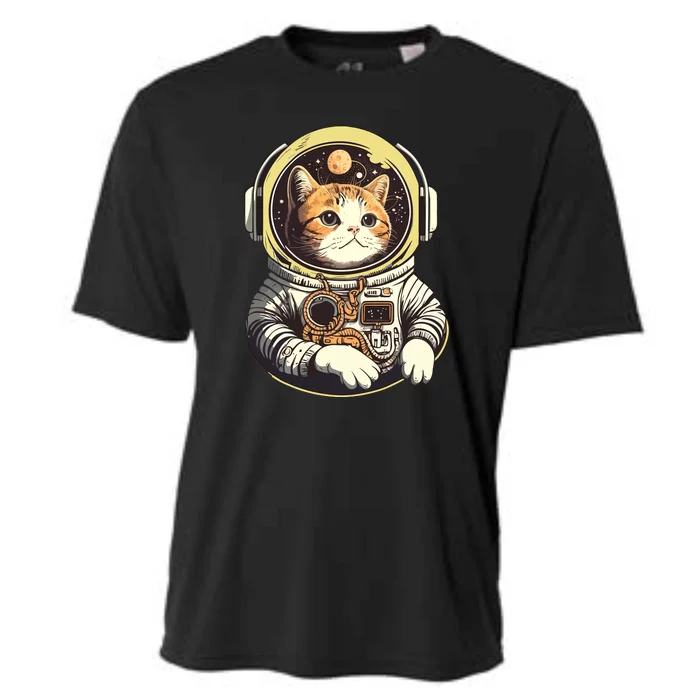 Astronaut Cat Space Helmet Cooling Performance Crew T-Shirt