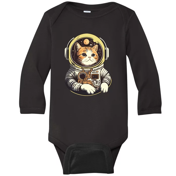 Astronaut Cat Space Helmet Baby Long Sleeve Bodysuit