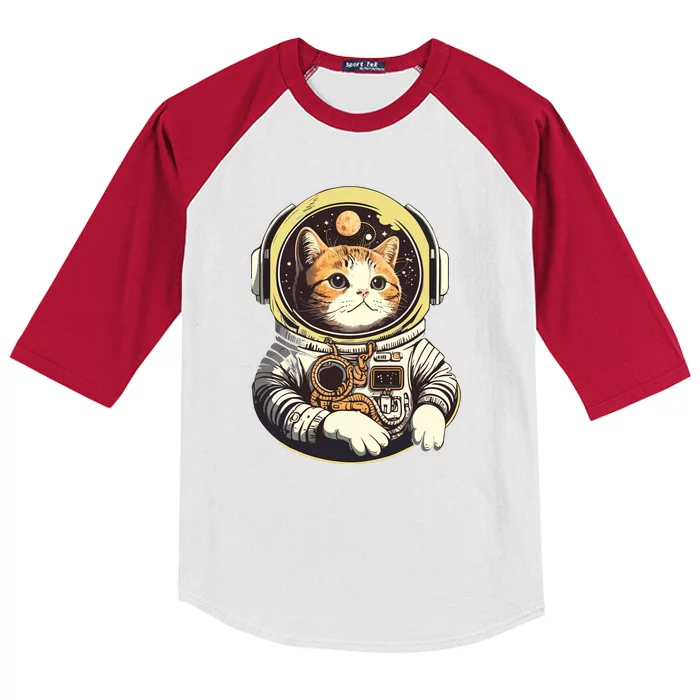 Astronaut Cat Space Helmet Kids Colorblock Raglan Jersey