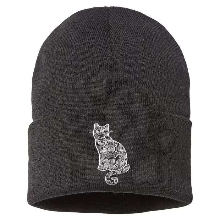 Abstract Cat Silhouette Sustainable Knit Beanie