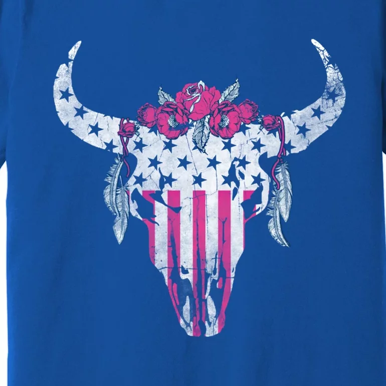 American Cow Skull Roses And Stars Gift Premium T-Shirt