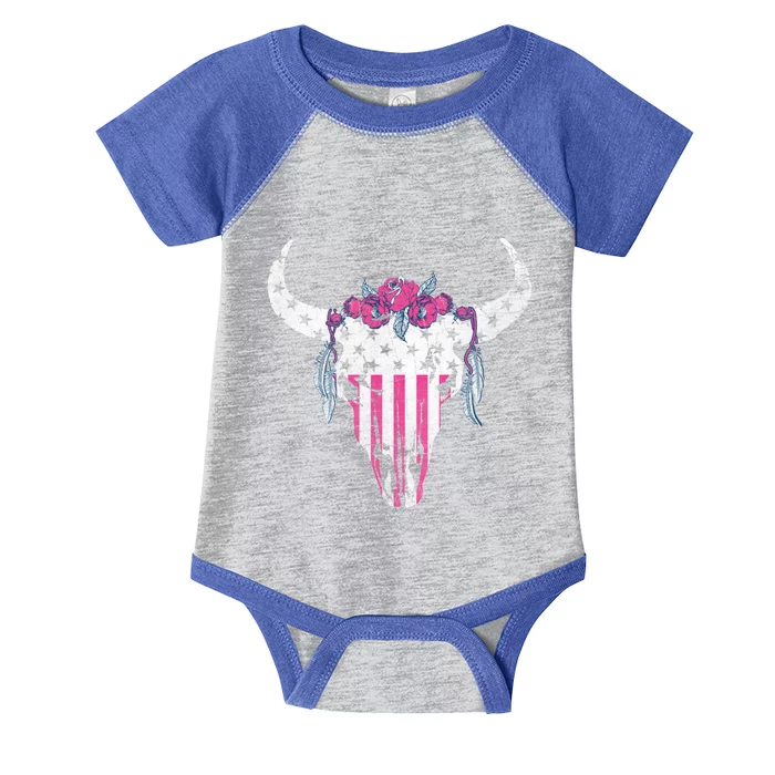 American Cow Skull Roses And Stars Gift Infant Baby Jersey Bodysuit