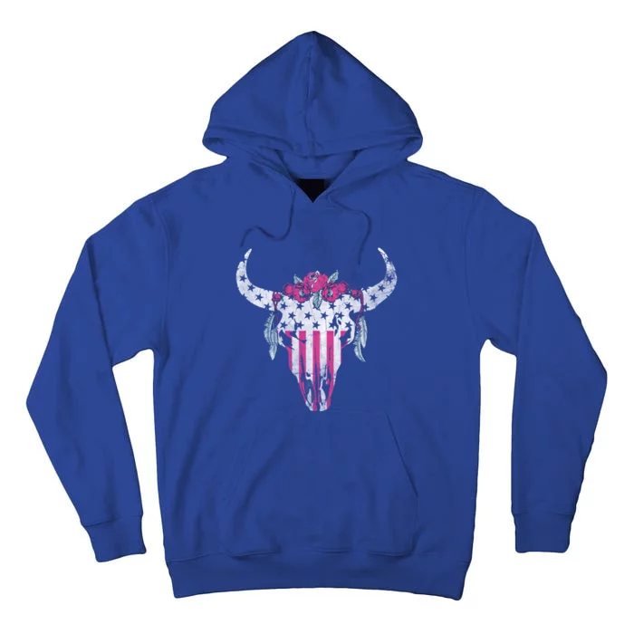 American Cow Skull Roses And Stars Gift Tall Hoodie