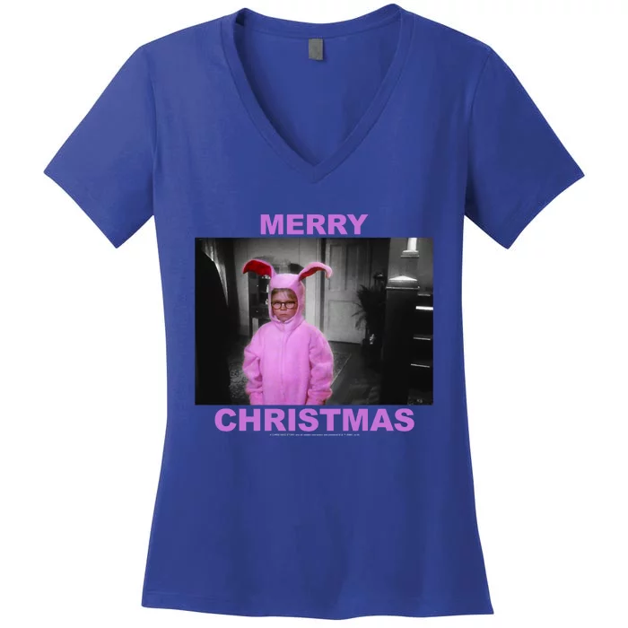 A Christmas Story Ralphie Bunny Suit Merry Christmas Long Sleeve Women's V-Neck T-Shirt