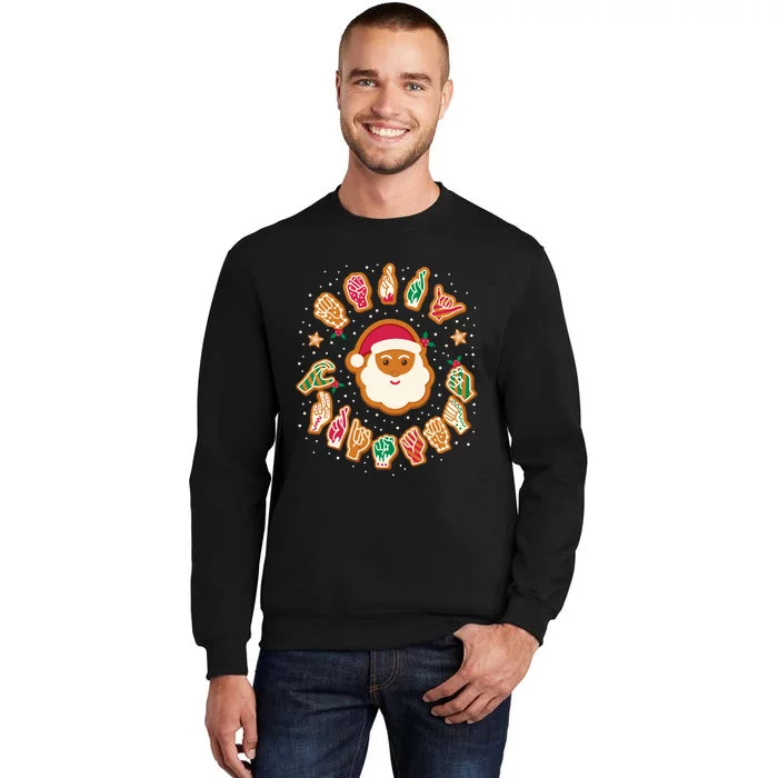 Asl Christmas Santa American Sign Language Gingerbread Hands Long Sleeve Sweatshirt