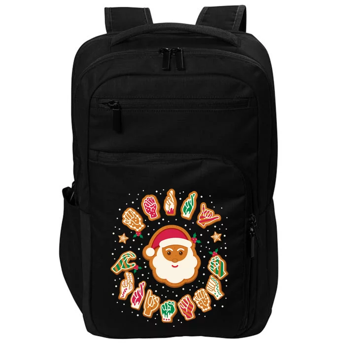 Asl Christmas Santa American Sign Language Gingerbread Hands Long Sleeve Impact Tech Backpack