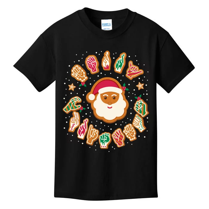 Asl Christmas Santa American Sign Language Gingerbread Hands Long Sleeve Kids T-Shirt