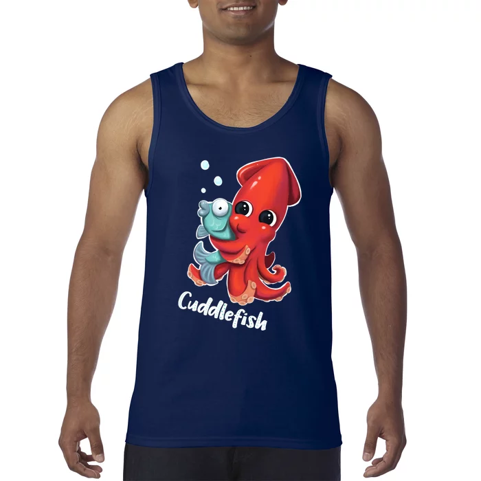 Adorable Cuddlefish Sea Life Illustration Cuttlefish Squid Tank Top