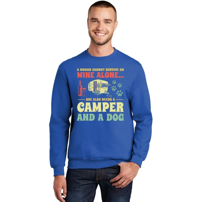 A Cannot Survive On Wine Alone Funny Camper Dog Lovers Great Gift Tall Sweatshirt