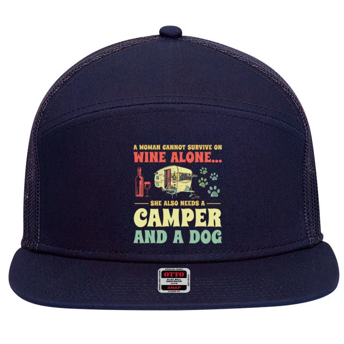 A Cannot Survive On Wine Alone Funny Camper Dog Lovers Great Gift 7 Panel Mesh Trucker Snapback Hat