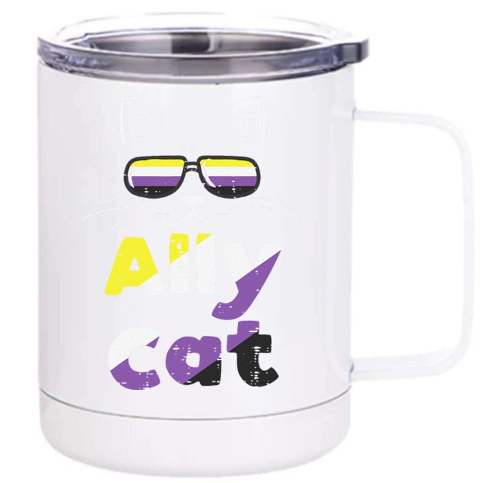 Ally Cat Sunglasses Nonbinary Non Binary Enby Flag LGBTQ Front & Back 12oz Stainless Steel Tumbler Cup