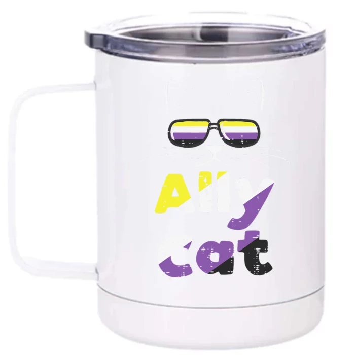 Ally Cat Sunglasses Nonbinary Non Binary Enby Flag LGBTQ Front & Back 12oz Stainless Steel Tumbler Cup