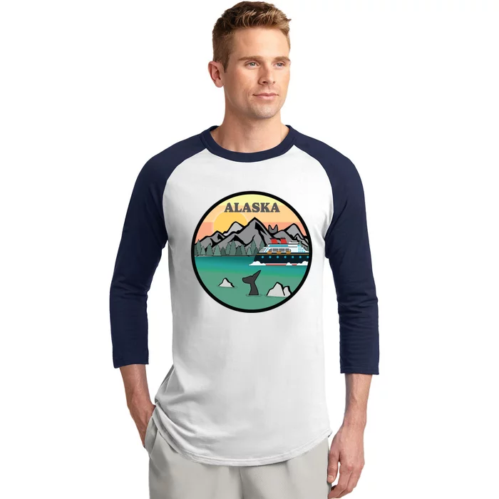 Alaska Cruise Ship With Mountains And Sunset Retro Gift Baseball Sleeve Shirt