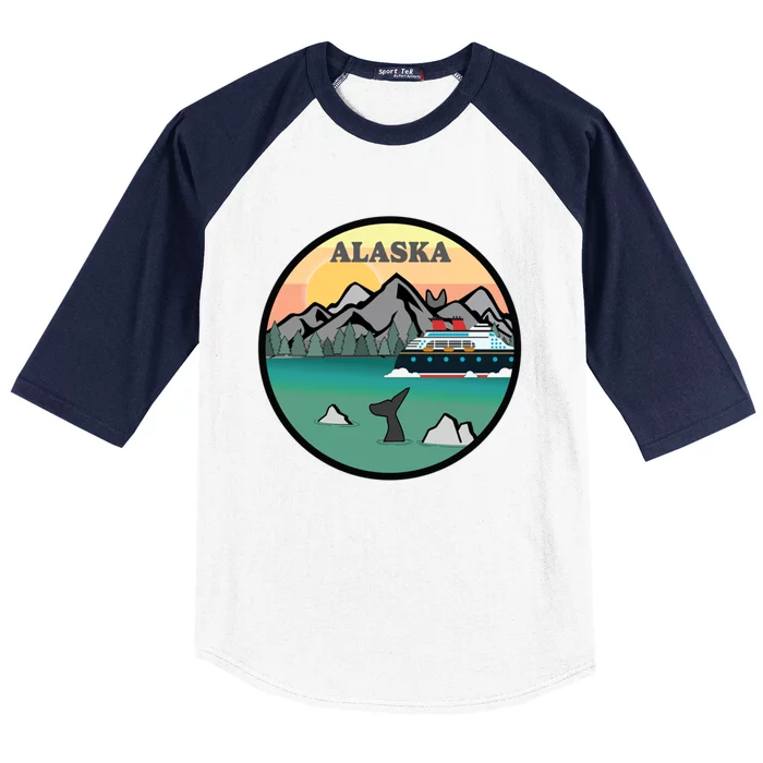 Alaska Cruise Ship With Mountains And Sunset Retro Gift Baseball Sleeve Shirt