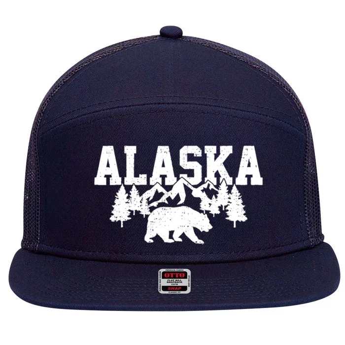 Alaska Cold Snow Mountains Cool Gift 7 Panel Mesh Trucker Snapback Hat