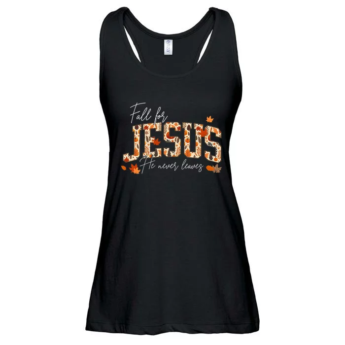 Autumn Christian Thanksgiving Fall For Jesus He Never Leaves Ladies Essential Flowy Tank