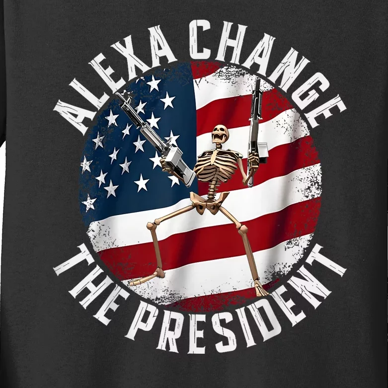 Alexa Change The President Funny 4th Of July American Flag Kids Long Sleeve Shirt