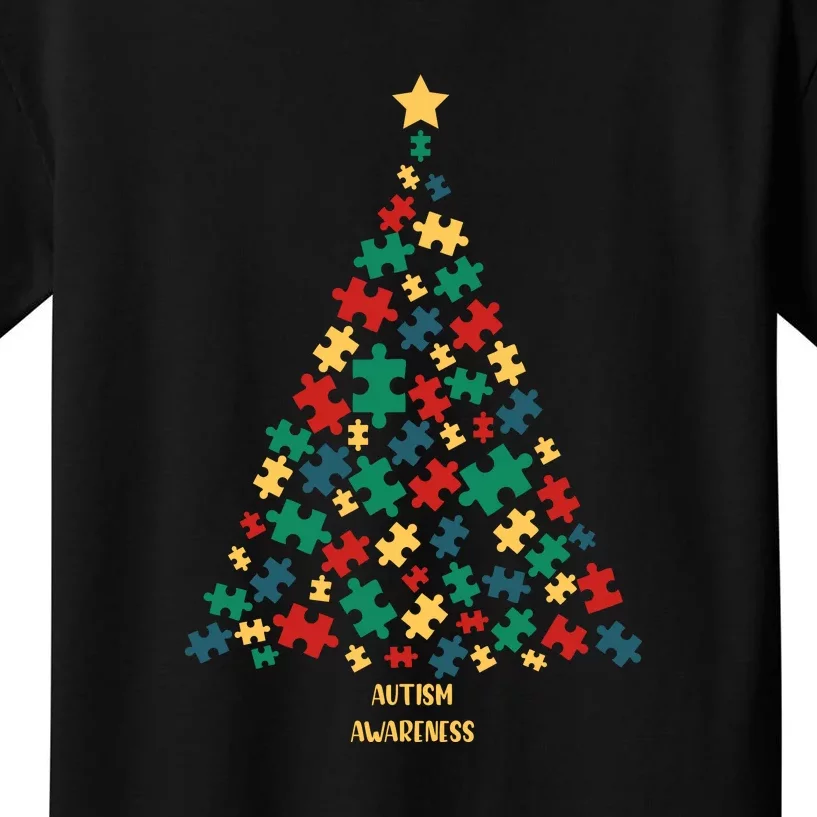 Autism Christmas Tree Puzzle Autism Awareness Day Kids T-Shirt