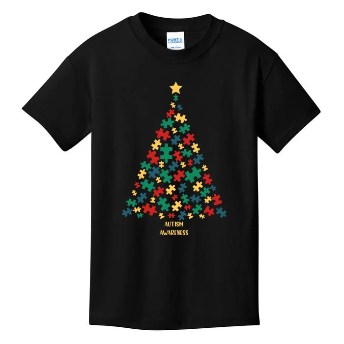 Autism Christmas Tree Puzzle Autism Awareness Day Kids T-Shirt