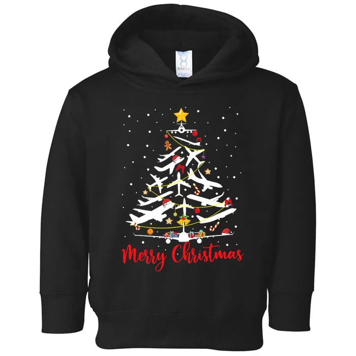 Airplane Christmas Tree Merry Christmas Most Likely Pilot Toddler Hoodie