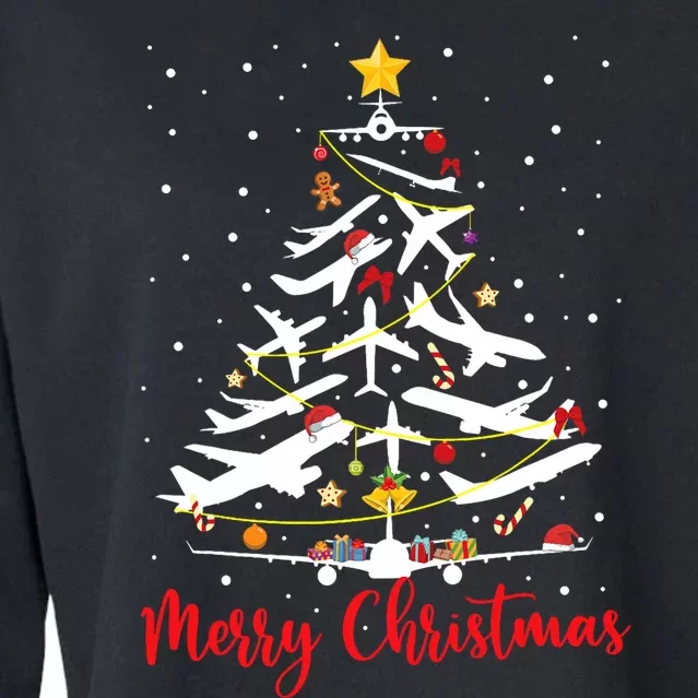 Airplane Christmas Tree Merry Christmas Most Likely Pilot Cropped Pullover Crew