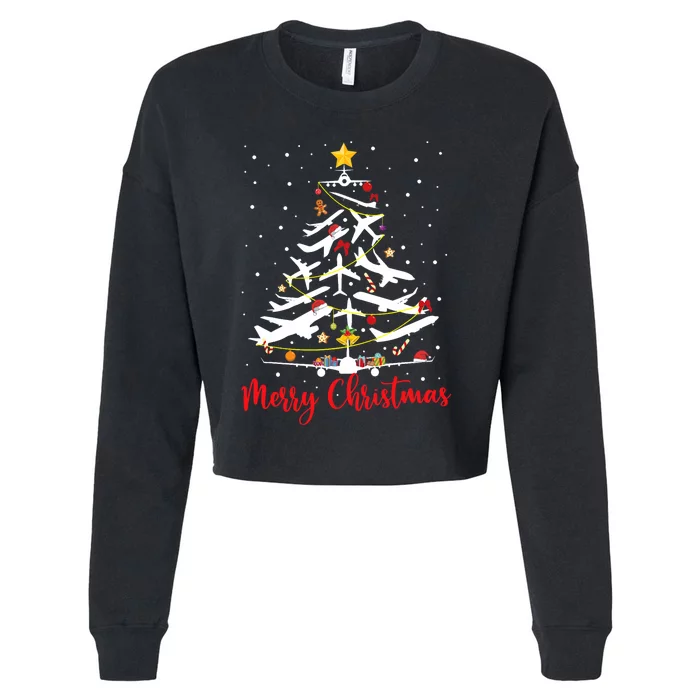 Airplane Christmas Tree Merry Christmas Most Likely Pilot Cropped Pullover Crew