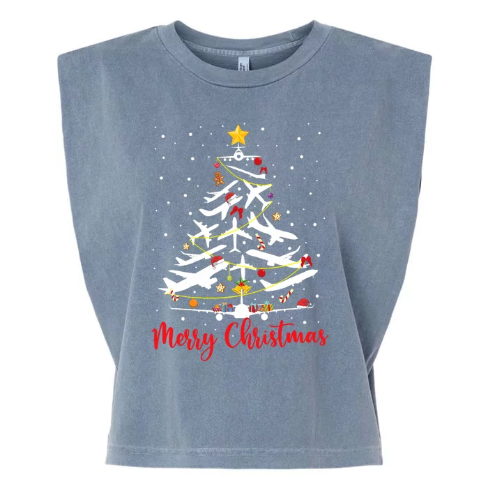 Airplane Christmas Tree Merry Christmas Most Likely Pilot Garment-Dyed Women's Muscle Tee