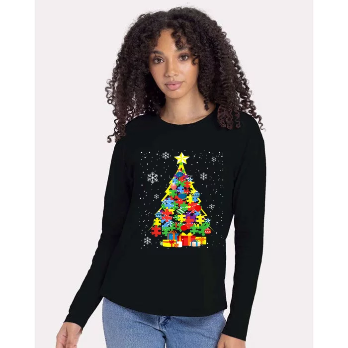 Autism Christmas Tree Gift For A Proud Autistic Person Womens Cotton Relaxed Long Sleeve T-Shirt