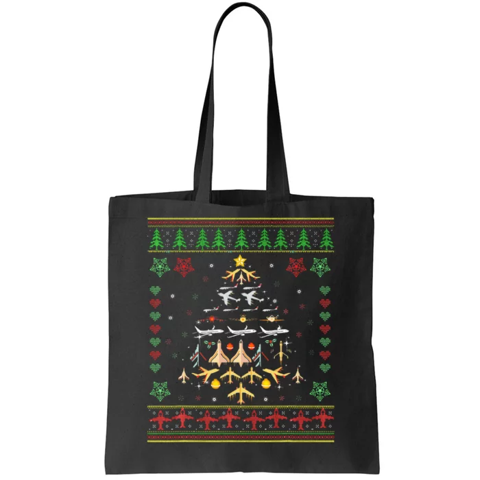 Airplane Christmas Tree Ugly Xmas Sweater Decoration Pilot Tote Bag