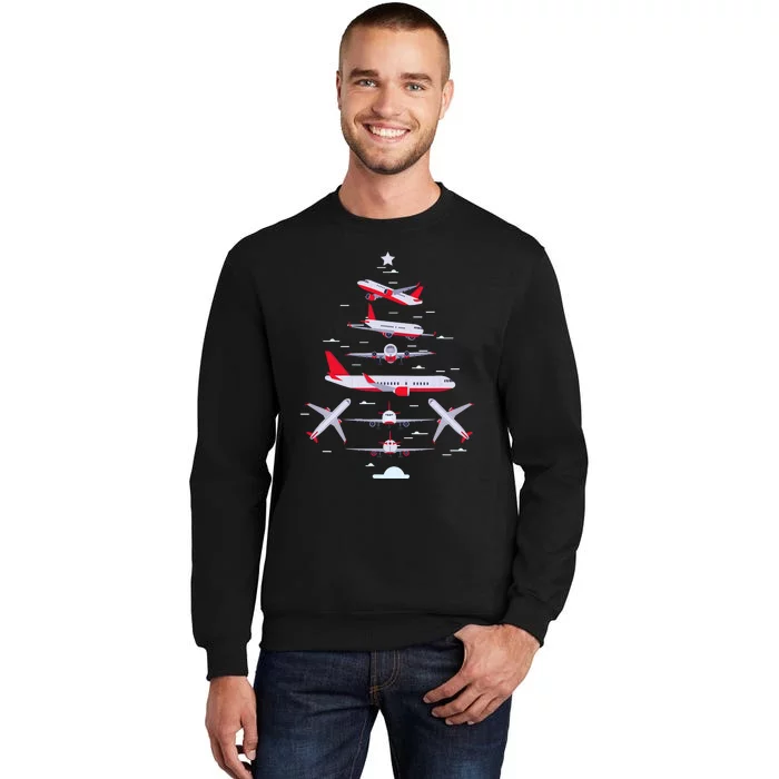 Airplane Christmas Tree Pilot Merry Christmas Xmas Tree Tall Sweatshirt