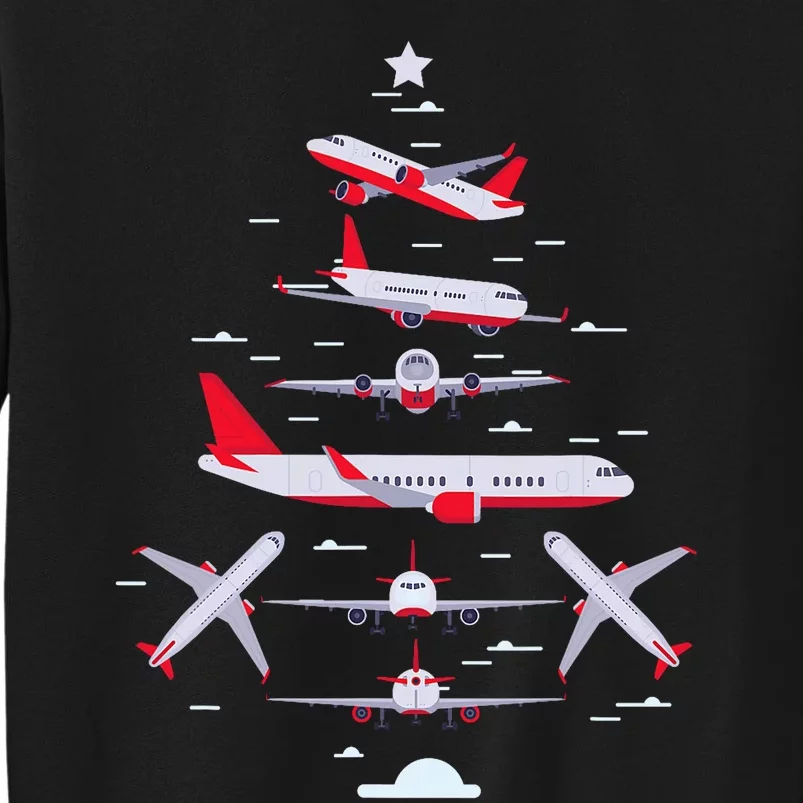 Airplane Christmas Tree Pilot Merry Christmas Xmas Tree Tall Sweatshirt