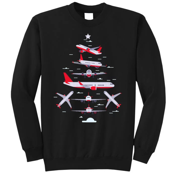 Airplane Christmas Tree Pilot Merry Christmas Xmas Tree Tall Sweatshirt