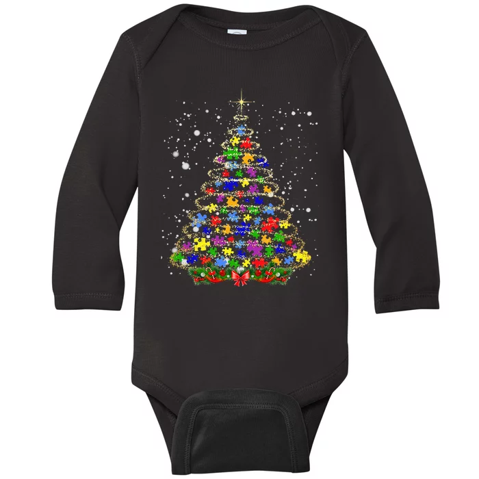 Autism Christmas Tree Lights Xmas Cute Xmas Autism Awareness Baby Long Sleeve Bodysuit