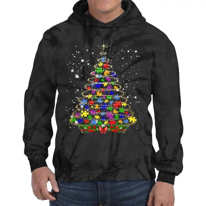 Autism Christmas Tree Lights Xmas Cute Xmas Autism Awareness Tie Dye Hoodie