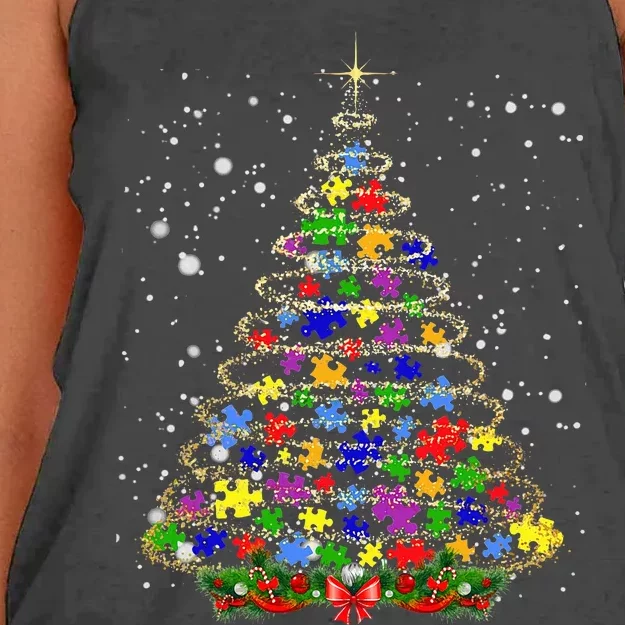 Autism Christmas Tree Lights Xmas Cute Xmas Autism Awareness Women's Knotted Racerback Tank