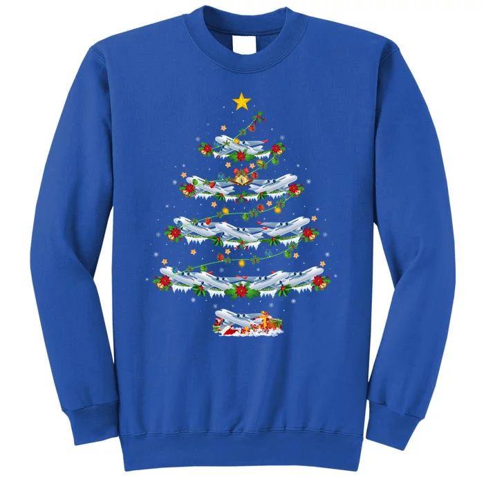 Airplane Christmas Tree Lights Santa Airplane Xmas Gift Tall Sweatshirt