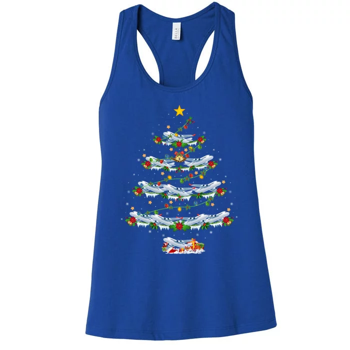 Airplane Christmas Tree Lights Santa Airplane Xmas Gift Women's Racerback Tank