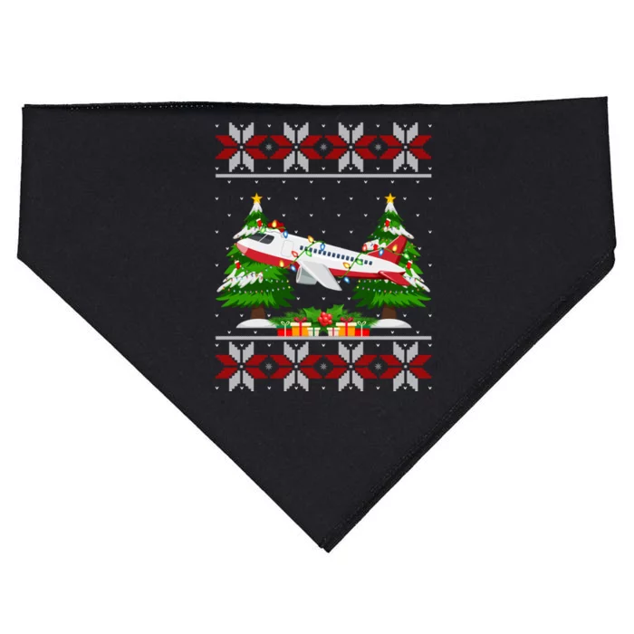 Airplane Christmas Tree Lights Ugly Sweater Santa Xmas Gift USA-Made Doggie Bandana