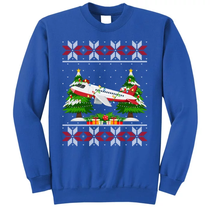 Airplane Christmas Tree Lights Ugly Sweater Santa Xmas Gift Tall Sweatshirt