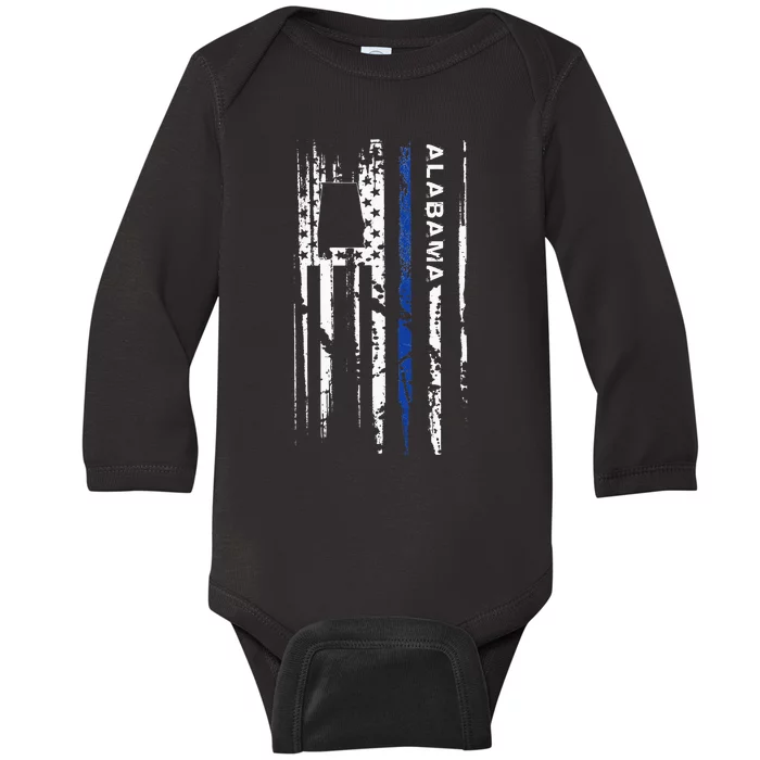 Alabama Cop Thin Blue Line Leo Police American Flag Baby Long Sleeve Bodysuit