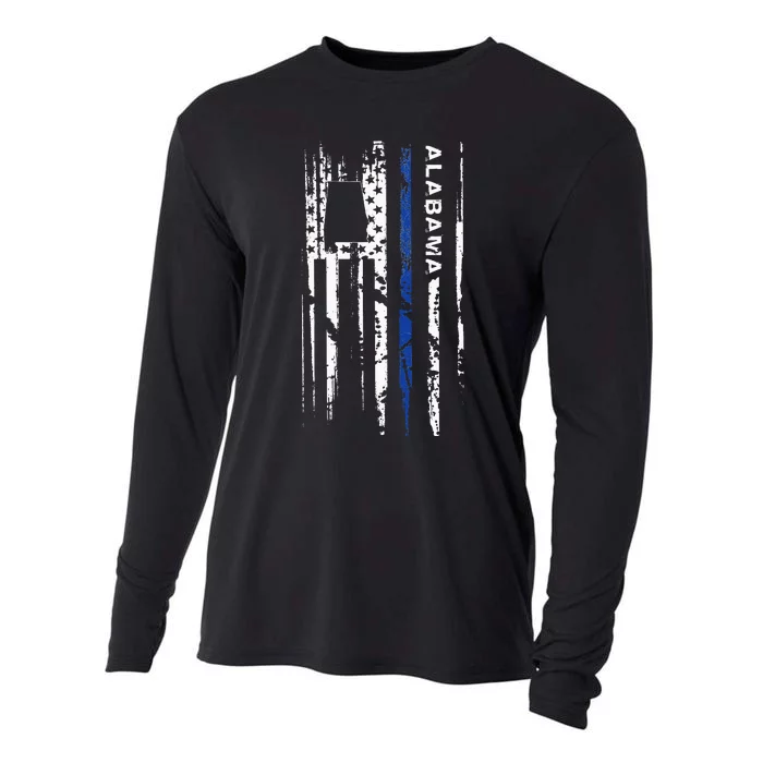 Alabama Cop Thin Blue Line Leo Police American Flag Cooling Performance Long Sleeve Crew