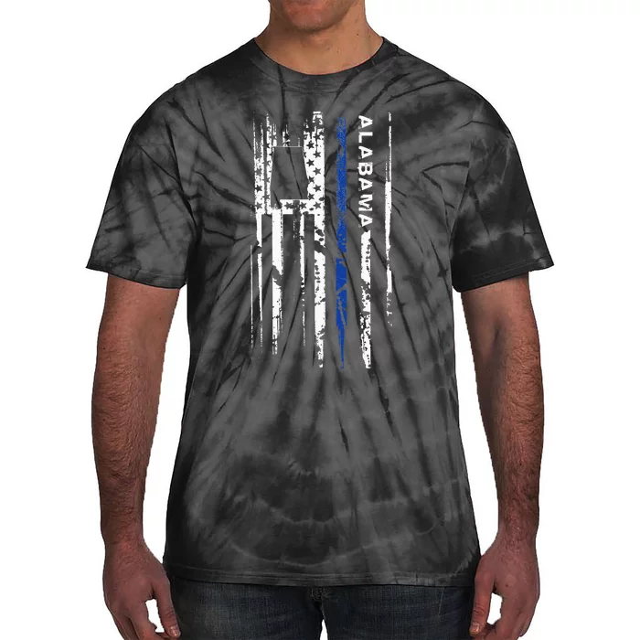 Alabama Cop Thin Blue Line Leo Police American Flag Tie-Dye T-Shirt