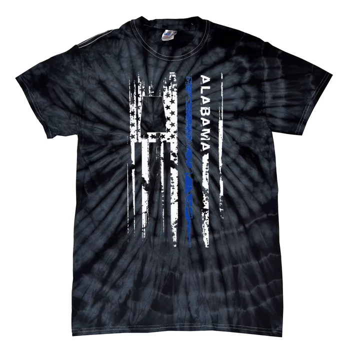 Alabama Cop Thin Blue Line Leo Police American Flag Tie-Dye T-Shirt